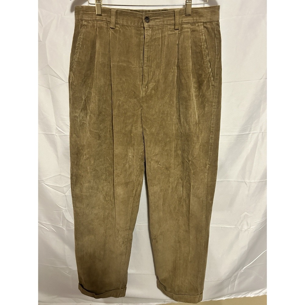 GAP Corduroy Pants Mens 33x30 Tan Pleated Relaxed Fit 90s Vintage Style